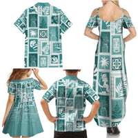 Hawaii Christmas Retro Patchwork Family Matching Summer Maxi Dress and Hawaiian Shirt Teal - Wonder Print Shop