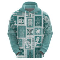 Hawaii Christmas Retro Patchwork Hoodie Teal - Wonder Print Shop