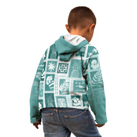 Hawaii Christmas Retro Patchwork Kid Hoodie Teal - Wonder Print Shop