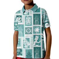 Hawaii Christmas Retro Patchwork Kid Polo Shirt Teal - Wonder Print Shop