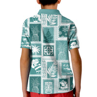 Hawaii Christmas Retro Patchwork Kid Polo Shirt Teal - Wonder Print Shop