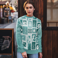 Hawaii Christmas Ugly Christmas Sweater Retro Patchwork - Teal - Wonder Print Shop