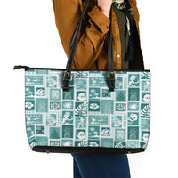 Hawaii Christmas Retro Patchwork Leather Tote Bag Teal - Wonder Print Shop