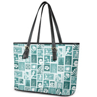 Hawaii Christmas Retro Patchwork Leather Tote Bag Teal - Wonder Print Shop