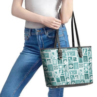 Hawaii Christmas Retro Patchwork Leather Tote Bag Teal - Wonder Print Shop