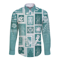 Hawaii Christmas Retro Patchwork Long Sleeve Button Shirt Teal - Wonder Print Shop