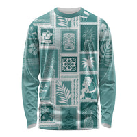 Hawaii Christmas Retro Patchwork Long Sleeve Shirt Teal - Wonder Print Shop