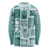 Hawaii Christmas Retro Patchwork Long Sleeve Shirt Teal - Wonder Print Shop