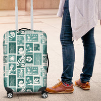 Hawaii Christmas Retro Patchwork Luggage Cover Teal - Wonder Print Shop