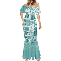 Hawaii Christmas Retro Patchwork Mermaid Dress Teal - Wonder Print Shop