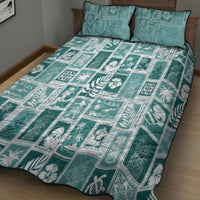 Hawaii Christmas Retro Patchwork Quilt Bed Set Teal - Wonder Print Shop