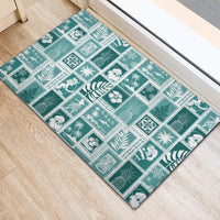 Hawaii Christmas Retro Patchwork Rubber Doormat Teal - Wonder Print Shop