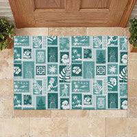 Hawaii Christmas Retro Patchwork Rubber Doormat Teal - Wonder Print Shop