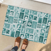 Hawaii Christmas Retro Patchwork Rubber Doormat Teal - Wonder Print Shop