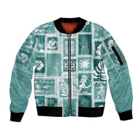 Hawaii Christmas Retro Patchwork Sleeve Zip Bomber Jacket Teal - Wonder Print Shop
