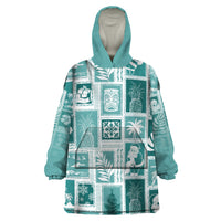 Hawaii Christmas Retro Patchwork Wearable Blanket Hoodie Teal - Wonder Print Shop