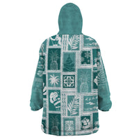 Hawaii Christmas Retro Patchwork Wearable Blanket Hoodie Teal - Wonder Print Shop