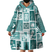 Hawaii Christmas Retro Patchwork Wearable Blanket Hoodie Teal - Wonder Print Shop