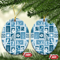 Hawaii Christmas Ceramic Ornament Retro Patchwork - Aquamarine LT7 - Wonder Print Shop