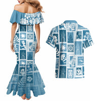 Hawaii Christmas Retro Patchwork Couples Matching Mermaid Dress and Hawaiian Shirt Aquamarine LT7 - Wonder Print Shop