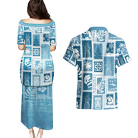 Hawaii Christmas Retro Patchwork Couples Matching Puletasi Dress and Hawaiian Shirt Aquamarine LT7 - Wonder Print Shop