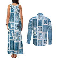Hawaii Christmas Retro Patchwork Couples Matching Tank Maxi Dress and Long Sleeve Button Shirt Aquamarine LT7 - Wonder Print Shop