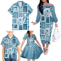 Hawaii Christmas Retro Patchwork Family Matching Off Shoulder Long Sleeve Dress and Hawaiian Shirt Aquamarine - Wonder Print Shop