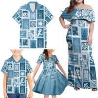 Hawaii Christmas Retro Patchwork Family Matching Off Shoulder Maxi Dress and Hawaiian Shirt Aquamarine LT7 - Wonder Print Shop
