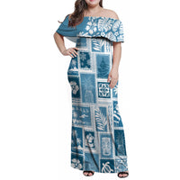 Hawaii Christmas Retro Patchwork Family Matching Off Shoulder Maxi Dress and Hawaiian Shirt Aquamarine LT7 - Wonder Print Shop