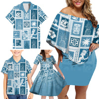 Hawaii Christmas Retro Patchwork Family Matching Off Shoulder Short Dress and Hawaiian Shirt Aquamarine LT7 - Wonder Print Shop