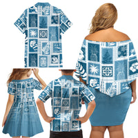 Hawaii Christmas Retro Patchwork Family Matching Off Shoulder Short Dress and Hawaiian Shirt Aquamarine LT7 - Wonder Print Shop