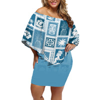 Hawaii Christmas Retro Patchwork Family Matching Off Shoulder Short Dress and Hawaiian Shirt Aquamarine LT7 - Wonder Print Shop