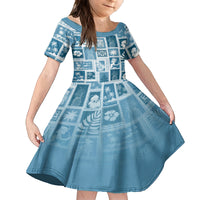 Hawaii Christmas Retro Patchwork Kid Short Sleeve Dress Aquamarine - Wonder Print Shop
