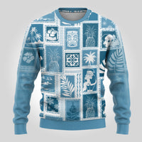 Hawaii Christmas Ugly Christmas Sweater Retro Patchwork - Aquamarine - Wonder Print Shop