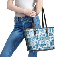 Hawaii Christmas Retro Patchwork Leather Tote Bag Aquamarine - Wonder Print Shop