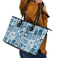 Hawaii Christmas Retro Patchwork Leather Tote Bag Aquamarine - Wonder Print Shop