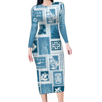 Hawaii Christmas Retro Patchwork Long Sleeve Bodycon Dress Aquamarine - Wonder Print Shop