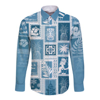Hawaii Christmas Retro Patchwork Long Sleeve Button Shirt Aquamarine - Wonder Print Shop