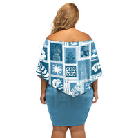 Hawaii Christmas Retro Patchwork Off Shoulder Short Dress Aquamarine - Wonder Print Shop
