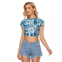 Hawaii Christmas Retro Patchwork Raglan Cropped T Shirt Aquamarine - Wonder Print Shop
