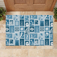 Hawaii Christmas Retro Patchwork Rubber Doormat Aquamarine - Wonder Print Shop