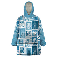 Hawaii Christmas Retro Patchwork Wearable Blanket Hoodie Aquamarine - Wonder Print Shop