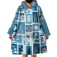 Hawaii Christmas Retro Patchwork Wearable Blanket Hoodie Aquamarine - Wonder Print Shop