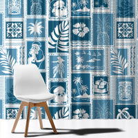Hawaii Christmas Retro Patchwork Window Curtain Aquamarine - Wonder Print Shop