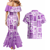 Hawaii Christmas Retro Patchwork Couples Matching Mermaid Dress and Hawaiian Shirt Violet LT7 - Wonder Print Shop