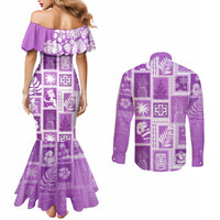 hawaii-christmas-retro-patchwork-couples-matching-mermaid-dress-and-long-sleeve-button-shirt-violet
