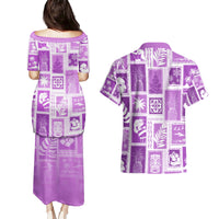 Hawaii Christmas Retro Patchwork Couples Matching Puletasi Dress and Hawaiian Shirt Violet LT7 - Wonder Print Shop