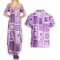 Hawaii Christmas Retro Patchwork Couples Matching Summer Maxi Dress and Hawaiian Shirt Violet LT7 - Wonder Print Shop