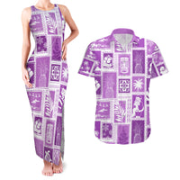 Hawaii Christmas Retro Patchwork Couples Matching Tank Maxi Dress and Hawaiian Shirt Violet LT7 - Wonder Print Shop