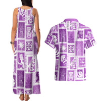 Hawaii Christmas Retro Patchwork Couples Matching Tank Maxi Dress and Hawaiian Shirt Violet LT7 - Wonder Print Shop
